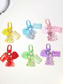 1pc Fashionable Women's Transparent Heart-Shaped Candy Bear Keychain, Girl Backpack Hanging Chain, Car Key Chain - A - View 7
