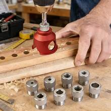 Red /Black Aluminum Vertical Drilling Guide, Aluminum Pocket Hole Jig With 8 Drill Sockets, 90-Degree Straight Hole Drilling Punch, Precise Positioning, Sturdy And Durable - Multicolor - View 4