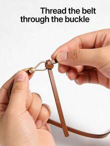 女士极简打结腰带 | 可调节PU皮革细腰带，适合搭配连衣裙、牛仔裤和西装外套 - 繩扣打結 - 查看 3