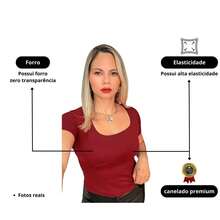Women's Premium Ribbed U-NECK Blouse - Gỗ đỏ - Xem 3
