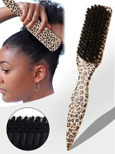 Cepillo alisador, estampado de leopardo, elegante y portátil, cepillo para alisar los pelos rebeldes, anti-encrespamiento, perfecto para coletas, moños y control del contorno del cabello, peine de gel para volumen y peinado, accesorio para mujer