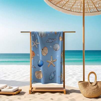 1条海洋动物印花速干沙滩巾，柔软舒适，男女通用，沙滩必备