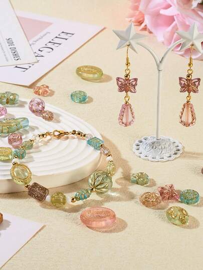 50g/Pack Random Mixed 3D Fashion Acrylic Colorful Metallic Beads, Oval & Irregular Shaped Loose Beads For DIY Jewelry, Phone Chains, Bracelets, Hair Accessories, Bags, Valentine's Day