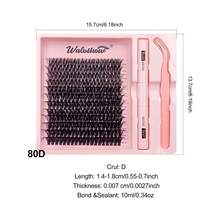 Waloshow Sanishi Lashes Eyelash Curler, 240 Clusters, D-Shaped Curling, 30D 40D 50D 80D 100D 12-18mm Length, Individual Eyelash Curler, DIY Eyelash Curler, Thin & Thick Stem Eyelash Curler, With Applicator, Eyelash Glue & Sealer, Eyelash Curler Set - Black - View 14