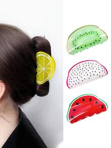 Fashionable Versatile Creative Fruit Hair Clips, Girls' Fresh Lemon, Strawberry, Watermelon Acrylic Hair Clips - Multicolor - View 2