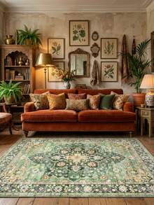 1 Stück Vintage-Perserteppich aus Samt mit grünem Blumenmuster, Boho-Stil, elegant, weich und flauschig, rechteckiger Bodenläufer mit rutschfester Rückseite für Heimdekoration und Raumdekoration, Schlafzimmerdekoration, Wohnzimmer, Garten und Zuhause - A - Übersicht 4
