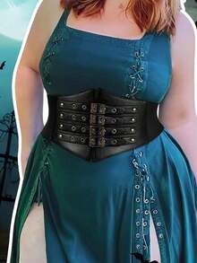 1件装女士黑色街头风裹腰弹力腰带连衣裙，适合万圣节派对、聚会或日常通勤穿着 - 黑色 - 查看 7