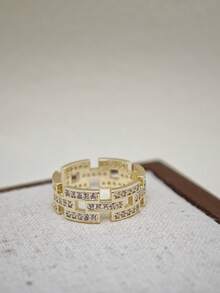 1枚简约锆石镶嵌开口戒指，适合女性佩戴 - 金黃色 - 查看 4