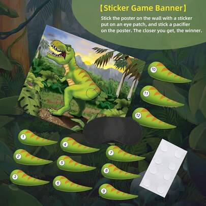 1 Set Of Dinosaur Theme Party Game Posters, Attach The Tail To The Dinosaur Game, Comes With 12 Watercolor Tails, Suitable For Decorating Walls And Rooms, Birthday Celebrations
