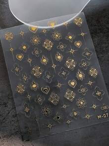 1片热压花复古线条花朵爱心星光美甲贴纸 5D浪漫优雅美甲贴花 自粘美甲装饰贴片 女士 - 彩色 - 查看 2