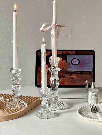 Nordic Crystal Glass Candle Holder Set, Aromatherapy Candle Holder, Romantic Candlelight Dinner Tabletop Decor, Home Decoration, Suitable For Home, Birthday, Valentine's Day, Holiday Party, Photography