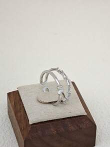 1pc Elegant Cute Butterfly Zirconia Double-Layer Open Ring Suitable For Women - Silver - View 3