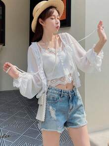 1件女士轻薄雪纺披肩罩衫，适合夏季，可搭配吊带裙 - 彩色 - 查看 2