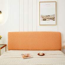 1pc Solid Color Checkered Pattern Headboard Cover, Elastic Stretchable, Dust Protection, Fits Various Headboards, Full Wrap-Around Design, Soft Cloud-Like Backrest Feel, Removable & Washable Headboard Slipcover, Provides New Sleeping Experience - Honey Orange - View 12