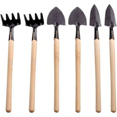 Gardening Tools Set 12 - Piece Lightweight Planting Kit With Wooden Handles Includes Rakes Shovels And Trowels Transplanting Seedlings And Bonsai Care