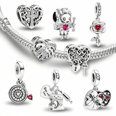 1件时尚925纯银心形椒草珠吊坠，适合女士手链、手镯DIY首饰制作及日常穿搭搭配饰品，适合女孩佩戴