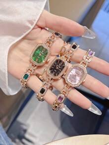 1件新款休闲时尚女士手链手表，独特设计表盘饰以水晶，水钻点缀表带，合金石英表，适合作为学生返校礼物 - 均碼 - 查看 12