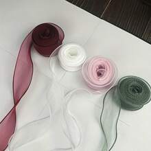 4卷波浪形缎带，适用于礼品包装、花束装饰、婚礼派对装饰、手工制作，柔软透明缎带，礼品包装用品，花束装饰，优雅缎带设计 - 查看 2