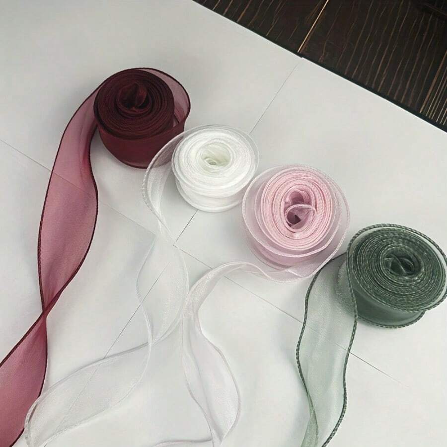 4卷波浪形缎带，适用于礼品包装、花束装饰、婚礼派对装饰、手工制作，柔软透明缎带，礼品包装用品，花束装饰，优雅缎带设计