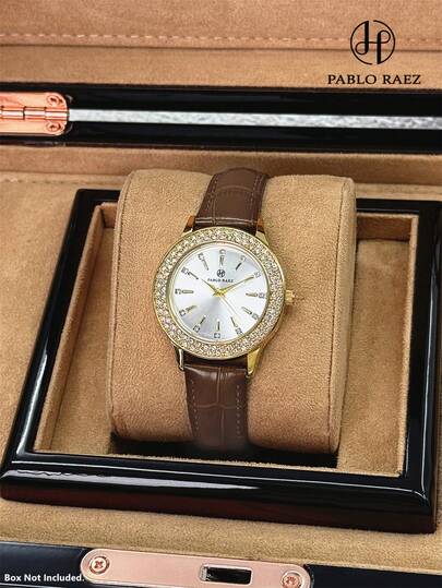  Pablo Raez 1pc 18K Gold Ladies Watch Full Diamond Jewelry Luxury Dress Women Wristwatch Stainless Steel Golden Non Tarnish Color Original Charming Elegant Top Brand New AAA Shinning Rhinestones Designer Clocks Women Quartz Watch