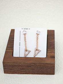1对简约几何三角形流苏锆石吊坠耳环，适合女性佩戴 - 玫瑰金 - 查看 2