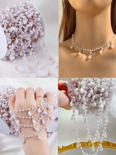 1m ABS Faux Pearl Water Drop Pearl Tassel Chain, Suitable For DIY Jewelry Making Necklace Bracelet Clothing Accessories, DIY Supplies