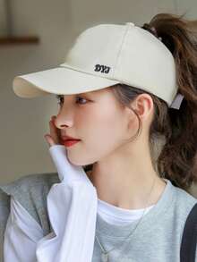 1pc Solid Color Letter Baseball Cap, Women's Large Brim Sun Protection Hat For Summer, Driving, Outdoor, Beach - A - View 7