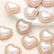 1/10pcs Pearl Heart Cabochons – Rose Gold Rhinestone Heart Appliques DIY - Diamond-studded Version - View 2