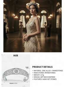 1 件复古装饰艺术风格银色水钻新娘头饰 - 奢华几何婚礼皇冠，适合新娘 - 精致的 1920 年代盖茨比风格发饰，适合舞会、选美比赛和特殊场合 - 闪耀的皇家头饰，女士专属 - 銀色 - 查看 5