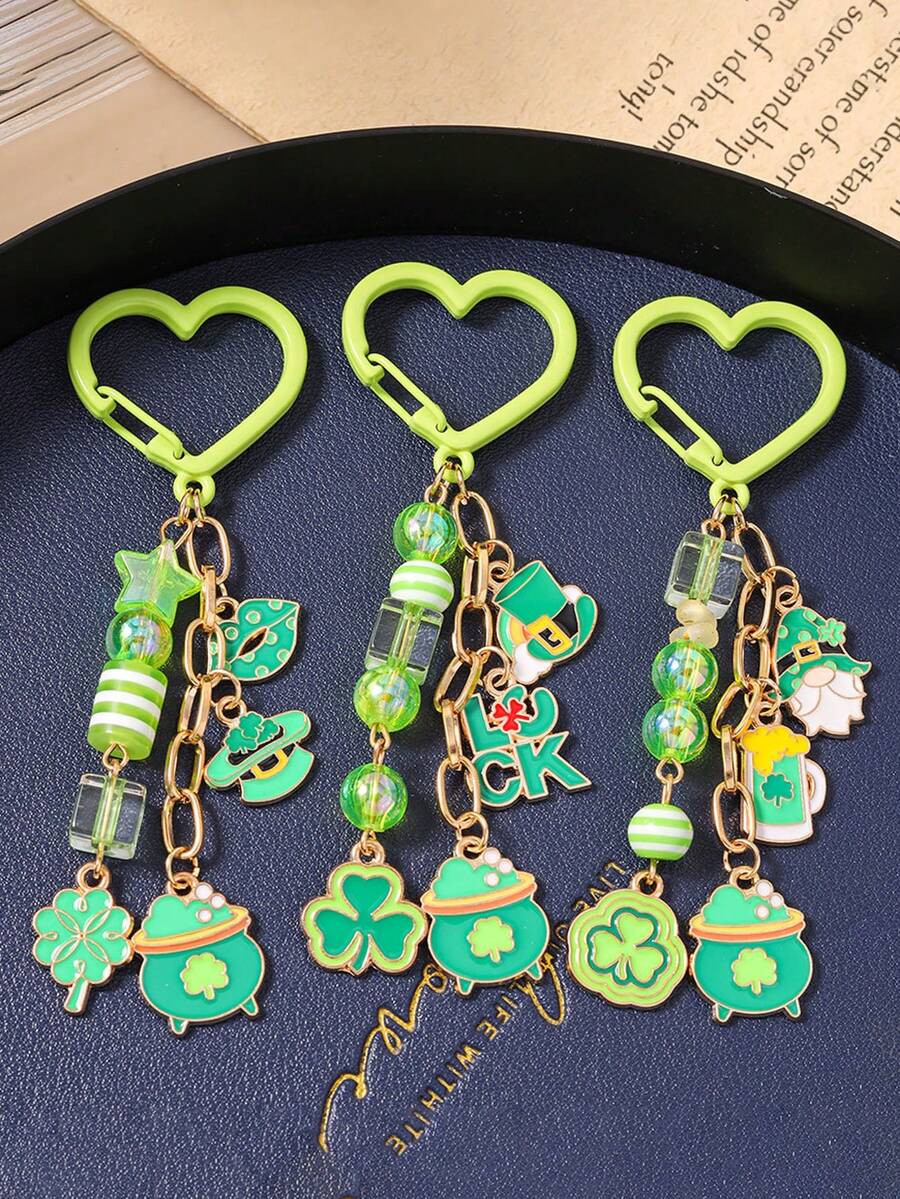 新款流行时尚串珠幸运帽钥匙扣/钥匙圈/坩埚四叶草钥匙扣/包包挂件 - 彩色 - 查看 1