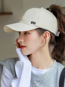 1pc Solid Color Letter Baseball Cap, Women's Large Brim Sun Protection Hat For Summer, Driving, Outdoor, Beach - A - View 10