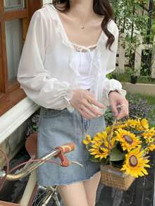 1件女士轻薄雪纺披肩罩衫，适合夏季，可搭配吊带裙 - 彩色 - 查看 9