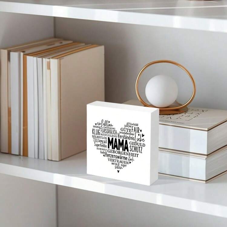 1个妈妈心形德国PVC桌面摆件，4x4英寸背面可书写桌面标牌，简约黑白母亲节生日礼物，温馨家居置物架装饰品 - 方形 - 查看 7