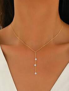 女士长款项链，时尚简约Y字形项链 - 金色 - 查看 3