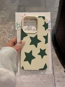 Star Pattern Minimalist Fashion TPU 1pc White & Dark Green Star Pattern Minimalist Full Coverage TPU Shockproof Phone Case, Compatible With IPhone 17, 16, 15, 14, 13, 12, 11 Pro Max, Air, And Series, International Version, Not The Domestic Version Spring Gift - Multicolor - View 2