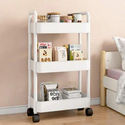 1pc 3/4 Tier Storage Cart, Multifunctional Kitchen Organizer Rack, Mobile Shelving Unit Utility Rolling Cart, Suitable For Bathroom, Laundry Room, Living Room, Organizing And Storage, Home Decor, White/Black