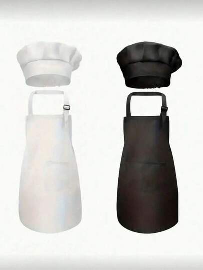 Apron Set With Chef Hat (1 Set), Includes A Pocket Apron, Suitable For Cooking, Baking, Painting, Training Uniforms, Available In Red, White, And Black ...