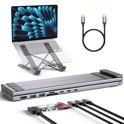 Đế cắm laptop, giá đỡ laptop di động 8 trong 1 tích hợp cổng USB C, bộ chuyển đổi đa cổng USB C, giá đỡ máy tính kiêm đế cắm USBC.
