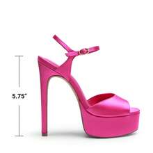 Women Platform 5.75'' Ultra High Heeled Sandals 2026 New Summer Open Toe Adjustable Ankle Strap Dress Shoes Sexy Party Runway Stiletto Heels - 玫紅色 - 查看 5