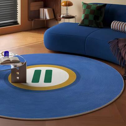 1pc Blue Circular Pattern Carpet, Room Decor Rug, Home Decor Carpet, Sofa Seat Rug, Bedroom Decor, Small Rug, Modern Creative Fashion Carpet, Living Room Rug, Living Room Small Rug, Bedroom Rug, Outdoor Rug, Washable Rug, Gift For Boys And Girls, Thanksgiving Rug, Soft And Machine Washable, Suitable For Living Room, Office, Cafe And Balcony Decor