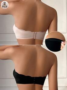 2pcs/Set Solid Color Strapless & Backless Bras, Comfortable Wireless Silicone Non-Slip Bras, Seamless Lingerie For Wedding Season - Multicolor - View 3