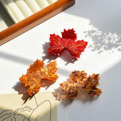 1个创意个性化枫叶亚克力发夹，发爪夹，适用于盘发造型，女士发饰