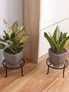 1/2pcs Classic Iron Flower Stand, Round Metal Planter Holder With Floral Pattern, Lightweight Baked Paint Potted Plant Display Rack, Multi-Purpose Indoor/Outdoor Garden Container Holder - Round - View 13