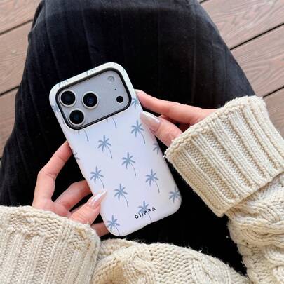 GIIPPA غطاء هاتف 17 برو ماكس بقاعدة بيج وطبعة أشجار النخيل باللون الأزرق الفاتح، مناسب لهواتف 16 برو ماكس، 15 برو ماكس، 14 برو ماكس، غطاء هاتف كوري أنيق وممتع، متوافق مع 11/12/13/14/15/16 برو ماكس بلس، تصميم أنيق مناسب للرجال والنساء، هدية مثالية للصديقة في عيد الميلاد، عيد الحب، عيد الفصح، موسم الزفاف والأعياد