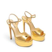 Women Platform 5.75'' Ultra High Heeled Sandals 2026 New Summer Open Toe Adjustable Ankle Strap Dress Shoes Sexy Party Runway Stiletto Heels - 金色 - 查看 6