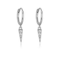 HuooNew 1 Pair S925 Sterling Silver Pointed Cone Full Cubic Zirconia Pendant Earrings, Unique Triangular Cone Shape Minimalist Women's Silver Hoop Earrings - Silver - View 5