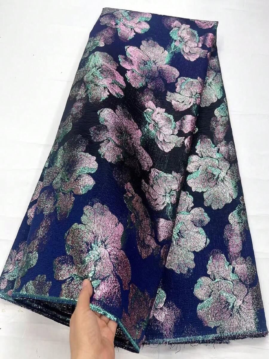 5 Yards/1 Yard Floral Jacquard Lace Fabric, 2026 New Soft Non-Wrinkle Shiny Sewing Fabric For French/African/Nigerian Party, Evening Dress, Women's Dress, Home DIY Decor, Blue, Red, Yellow, Green - A - 查看 1