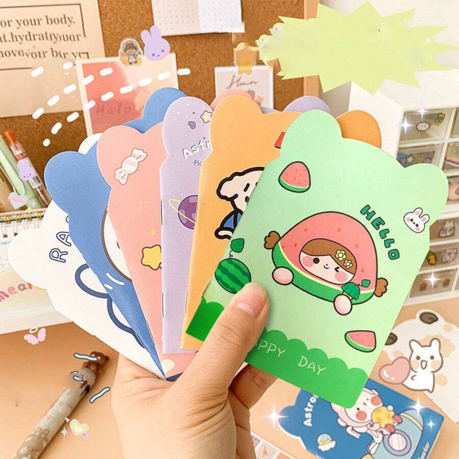 20本/包 便携式笔记本，可爱笔记本，日记本，方格纸，迷你卡通学生笔记本，方格笔记本，日记本，礼物，文具，学习用品，办公及学习用品，礼品（款式随机） - 彩色 - 查看 1