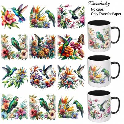 Dorsbaby 12PCS/SET UV DTF Cup Wrap Style UV DTF Transfer Paper Suitable For Mugs, Glasses, Tables, Chairs, Computers, High Viscosity UV DTF Transfer Wrap(Mug Not Included)