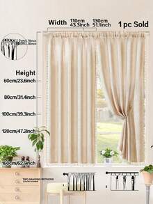 1 pièce Tringle à rideaux avec poche en matériau de lin beige avec franges, rideau carré de style ferme minimaliste, en polyester, rideau court convenant pour la chambre à coucher, le salon, la cuisine, les fenêtres, les portes, les armoires, toutes saisons - Multicolore - Voir 7